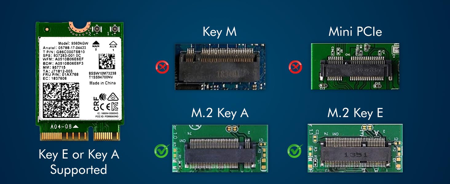 Legacy CNVio Wireless Adapter für Intel AC 9560 | Dualband-WLAN 5 802.11ac | Bis zu 1,73 Gbit/s | Bluetooth 5.1-kompatibel | Entwickelt für Intel-CPUs der 8. bis 9. Generation | 9560NGW | Kein vPro