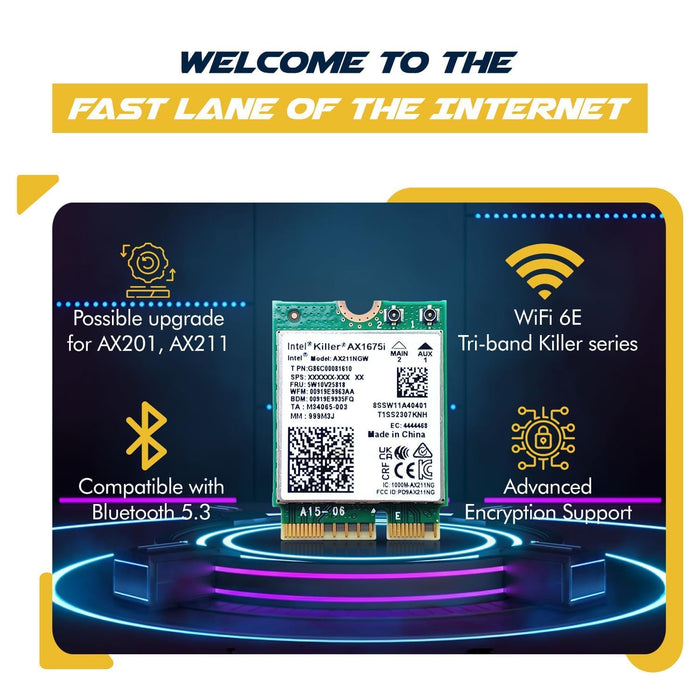 HighZer0 Electronics AX1675i Killer Series Verbesserter WiFi 6E-Adapter | Gaming-WiFi-Adapter | CNVio2 M.2-WiFi-Karte | 2,4-Gbit/s-WiFi für PC | Bluetooth 5.3-Unterstützung | Erfordert Intel-CPU der 11. Generation oder höher