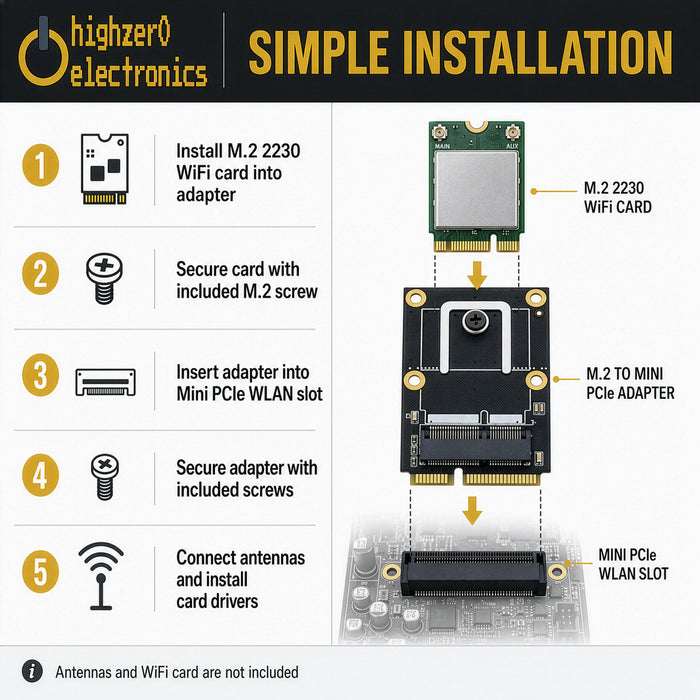 Mini-PCIe-auf-M.2-Key-E-WLAN-und-Bluetooth-Kartenadapter | M.2-NGFF-Key-E/A+E-Konverter für 2230-WLAN-Karten | Kompatibel mit Intel AX210 AX200 9260 8265 8260 BE200