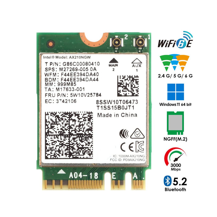 Y5 AX210NGW AX210 WiFi 6E Gig+ M.2 2230 A/E Key Module, MU-MIMO Tri-Band Wi-Fi Card with Bluetooth 5.2. Support Windows 10/11 64bit No vPro