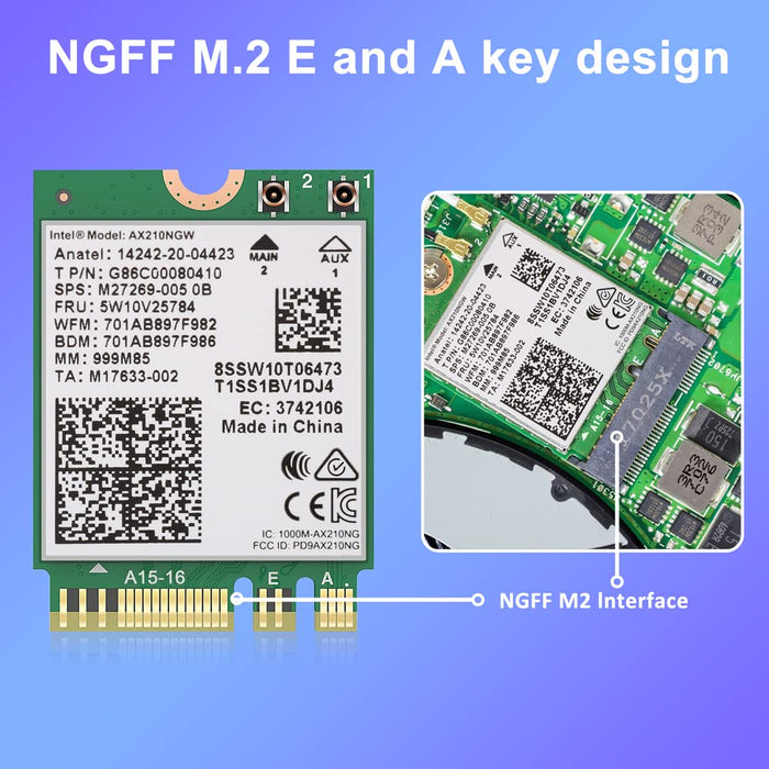 AX210 Card WiFi for Laptop,Wireless Module for Laptop Desktop with Bluetooth 5.2,Wi-Fi 6E AX210NGW 802.11ax Internal Wireless Network Card M.2/ NGFF for Laptop and PC Support Windows 10 11 64bit