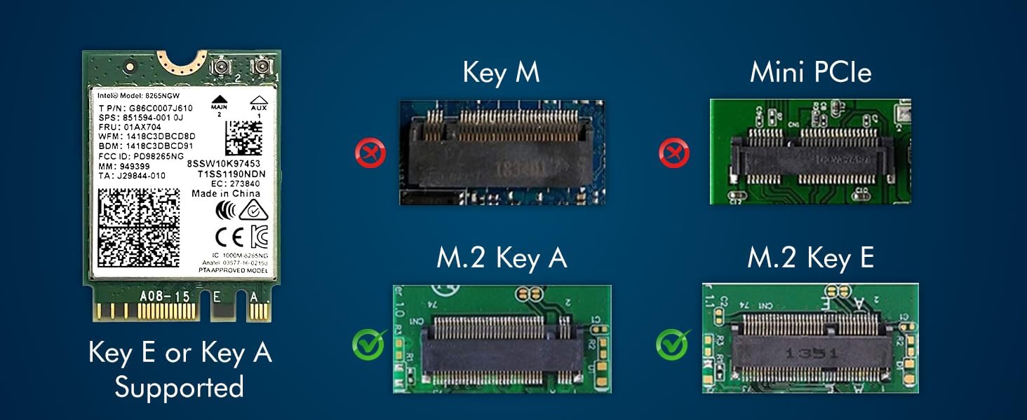 Legacy M.2 Wi-Fi-Adapter für Intel 8265 Wireless-AC | 867 Mbit/s WLAN mit Bluetooth 4.2 | 2,4 GHz und 5 GHz Netzwerkkarte | Funktioniert mit Intel, AMD, Linux und Windows | 8265NGW Wireless-Adapter