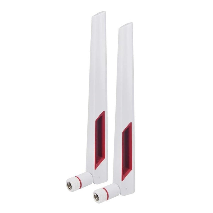 Antenas Wi-Fi amplificadoras de señal de banda dual de 10 dBi blancas y rojas (2,4 GHz/5 GHz-5,8 GHz) con conector macho RP-SMA para cámara inalámbrica, enrutador, punto de acceso, paquete de 2