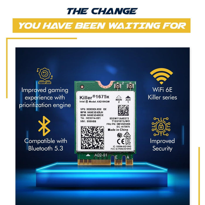 HighZer0 Electronics AX1675x Killer Series Verbesserter WiFi 6E Adapter | Gaming WiFi Adapter | M.2 WiFi Karte | 2,4 Gbps WiFi für PC | Unterstützt Bluetooth 5.3 &amp; Intel, AMD mit Windows 10+, Linux