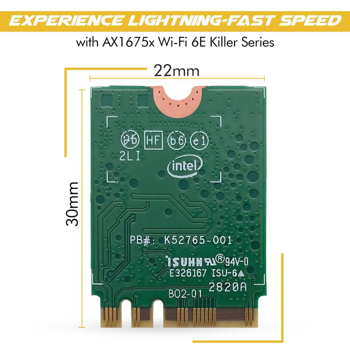 Killer Series für Intel AX1675x Gaming WiFi 6E Adapter-Upgrade | M.2 WiFi-Karte für PC | 2,4 Gbit/s WiFi | Bluetooth 5.3-kompatibel | Für die meisten Intel- und AMD-Systeme