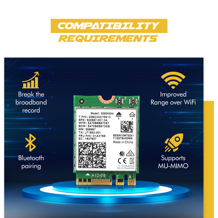 Diseñado para la tarjeta WiFi heredada Intel M.2 AC 9260 con Bluetooth 5.1 | Hasta 1,73 Gbps, MU-MIMO, WiFi 5 | Funciona con Intel, AMD, Linux y Windows 10/11 | No vPro | Adaptador WiFi modelo 9260NGW