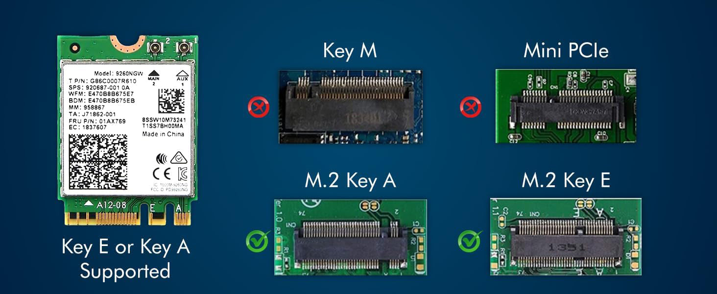Diseñado para la tarjeta WiFi heredada Intel M.2 AC 9260 con Bluetooth 5.1 | Hasta 1,73 Gbps, MU-MIMO, WiFi 5 | Funciona con Intel, AMD, Linux y Windows 10/11 | No vPro | Adaptador WiFi modelo 9260NGW