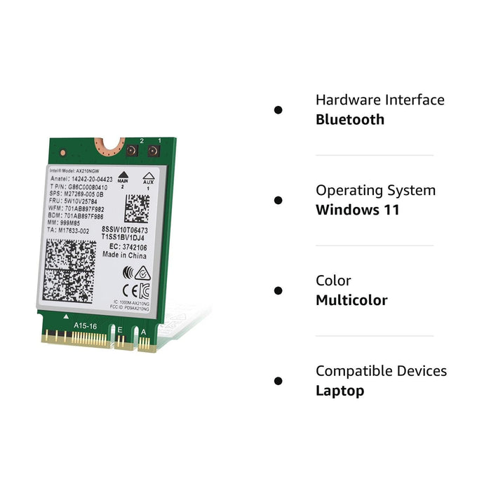 Intel WiFi 6E AX210 (Gig+) Drahtloser Netzwerkadapter, kein vPro, Bluetooth 5.2 AX210.NGWG Wi-Fi 6E