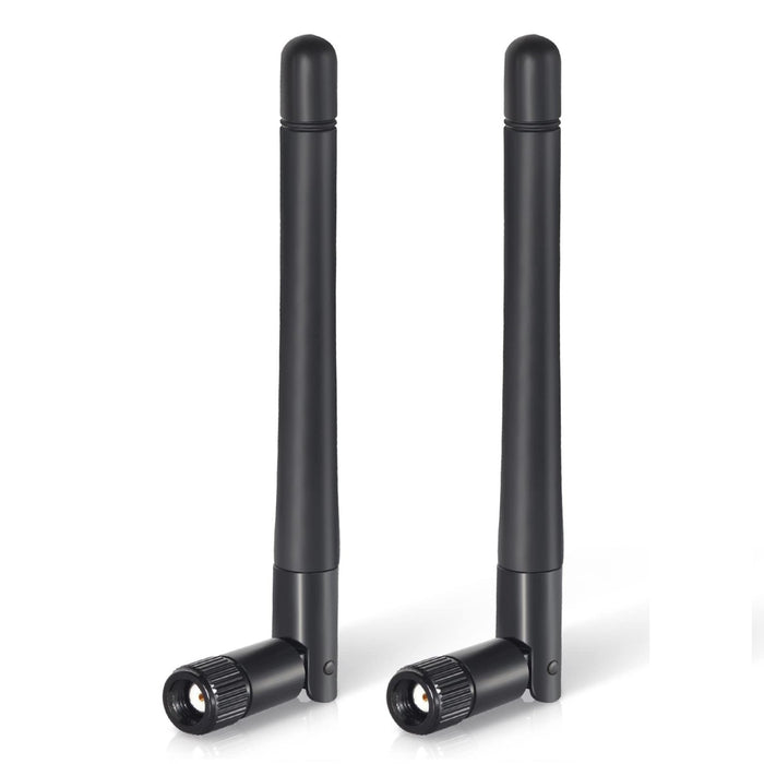 Black 3dBi Dual Band Signal Booster Mini Wi-Fi Antennas (2.4GHz/5GHz-5.8GHz) with RP-SMA Male Connector for Wireless Camera, Router, Hotspot - 2 Pack