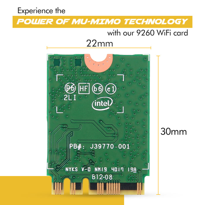 Diseñado para la tarjeta WiFi heredada Intel M.2 AC 9260 con Bluetooth 5.1 | Hasta 1,73 Gbps, MU-MIMO, WiFi 5 | Funciona con Intel, AMD, Linux y Windows 10/11 | No vPro | Adaptador WiFi modelo 9260NGW