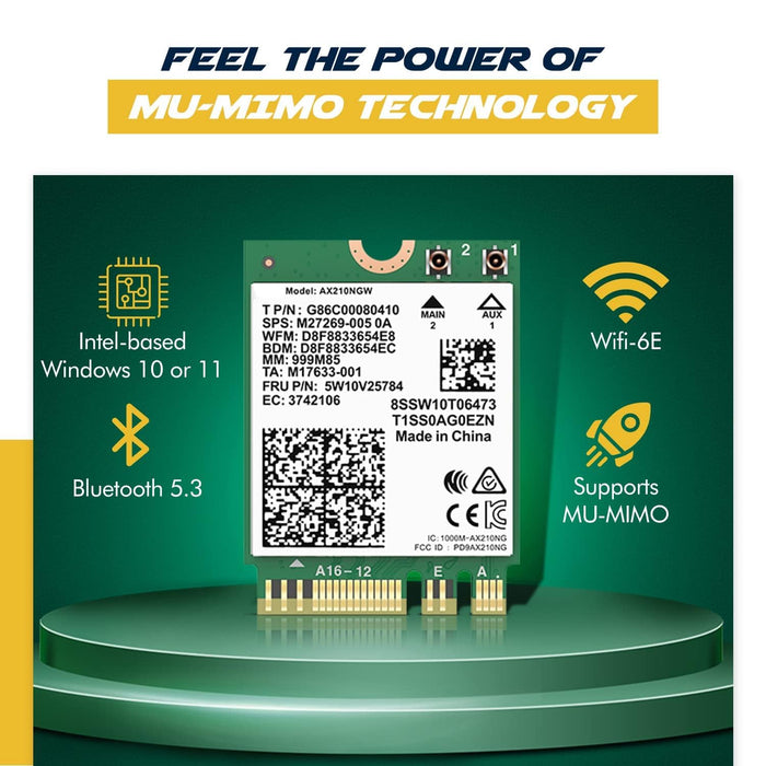 HighZer0 Electronics AX210 WiFi 6E-Karte | Tri-Band 2,4/5/6 GHz WLAN | Bis zu 2,4 Gbit/s | M.2-WLAN-Karte für PC | Kein vPro | Unterstützt Bluetooth 5.3 &amp; Intel, AMD, Windows 10/11, Linux | AX210NGW
