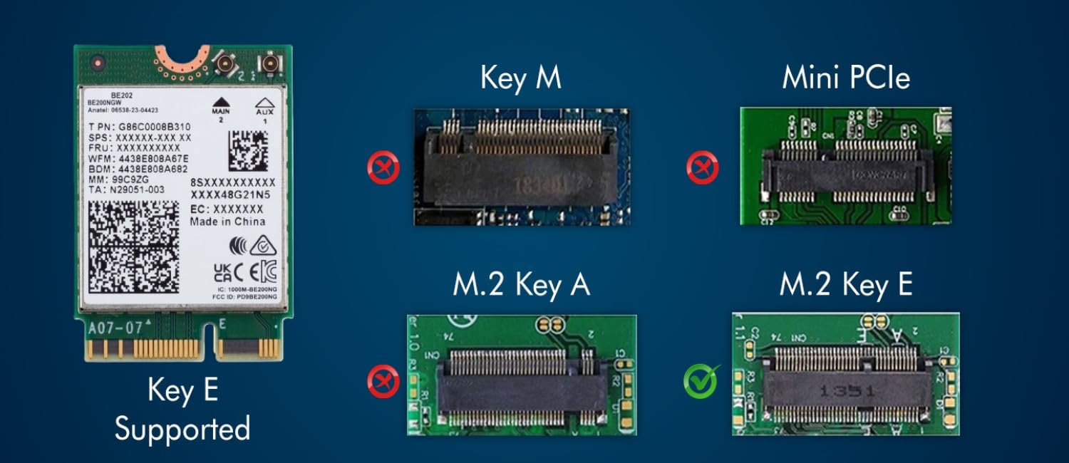 HighZer0 Electronics BE202 WiFi 7 Card | M.2 PCIe WiFi Card | Tri-Band 2.4/5/6 GHz | Up to 2.4 Gbps | WiFi Card for PC | Supports Bluetooth 5.4 & Intel PCs with Windows 11 | BE202NGW
