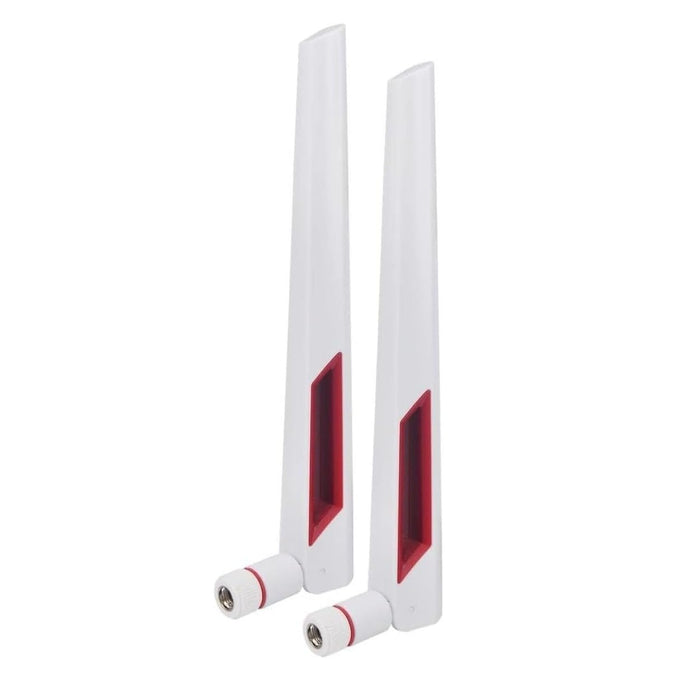 White and Red 10dBi Dual Band Signal Booster Wi-Fi Antennas (2.4GHz/5GHz-5.8GHz) with SMA Male Connector for Wireless Camera, Router, Hotspot - 2 Pack