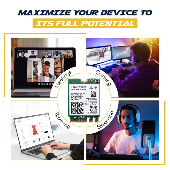 Killer Series for Intel AX1675x Gaming WiFi 6E Adapter Upgrade | M.2 WiFi Card for PC | 2.4 Gbps WiFi | Bluetooth 5.3 Compatible | For most Intel and AMD Systems