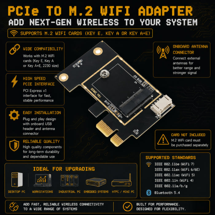 M.2 NGFF WiFi Card to PCIe Adapter | Key E Key A and A+E for Desktop PCs