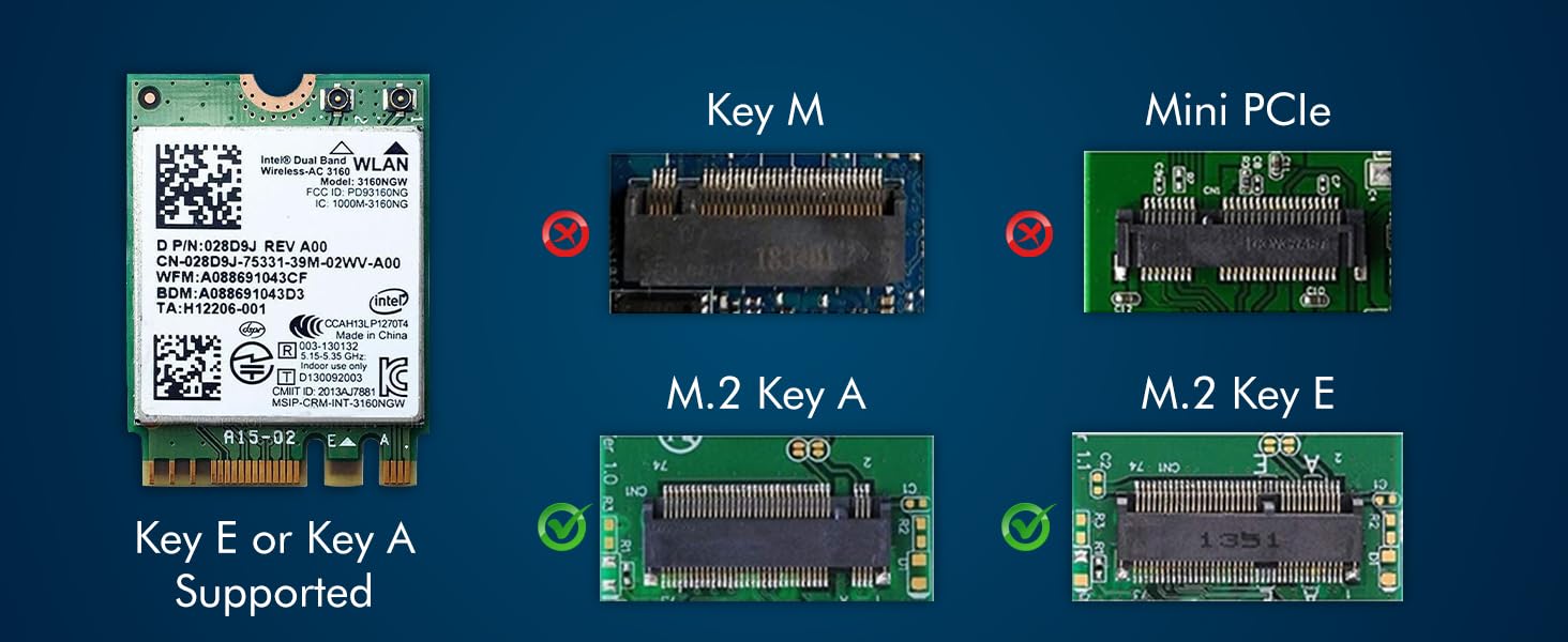 Legacy M.2 Wi-Fi Adapter for Intel 3160 Wireless-AC | 433Mbps WiFi with Bluetooth 4.0 | 2.4GHz & 5GHz Network Card | Works with Intel, AMD, Linux & Windows | 3160NGW Wireless Adapter