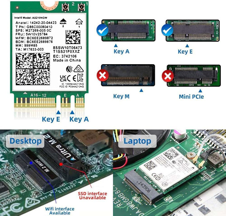 Intel WiFi 6E AX210 (Gig+) Wireless Network Adapter No vPro, Bluetooth 5.2 AX210.NGWG Wi-Fi 6E