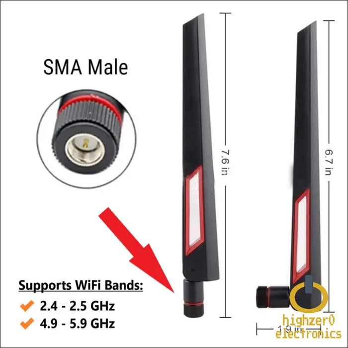 Black And Red 10dbi Dual Band Signal Booster Wi-fi Antennas (2.4ghz/5ghz-5.8ghz) With Sma Male Connector For Wireless Camera Router Hotspot