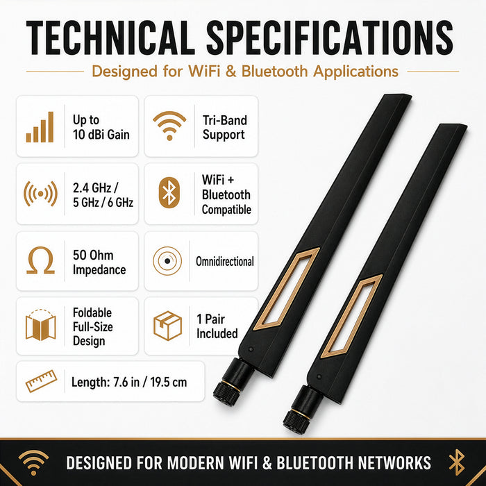 10dBi Tri-Band Adjustable External WiFi Antenna Pair | SMA Black/Bronze