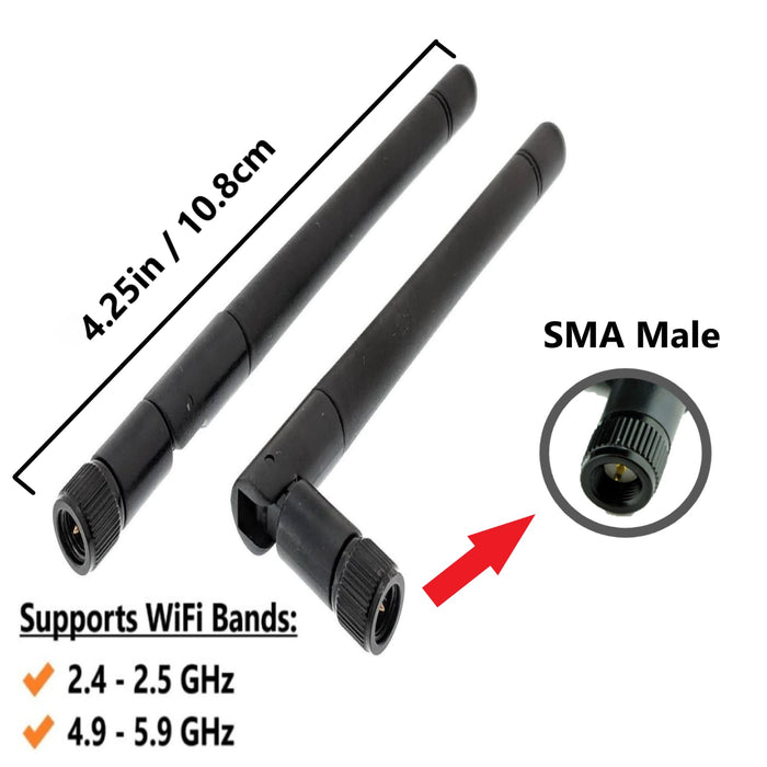 Schwarze 3dBi Dualband-Signalverstärker-Mini-WLAN-Antennen (2,4 GHz/5 GHz-5,8 GHz) mit SMA-Stecker für drahtlose Kamera, Router, Hotspot – 2er-Pack