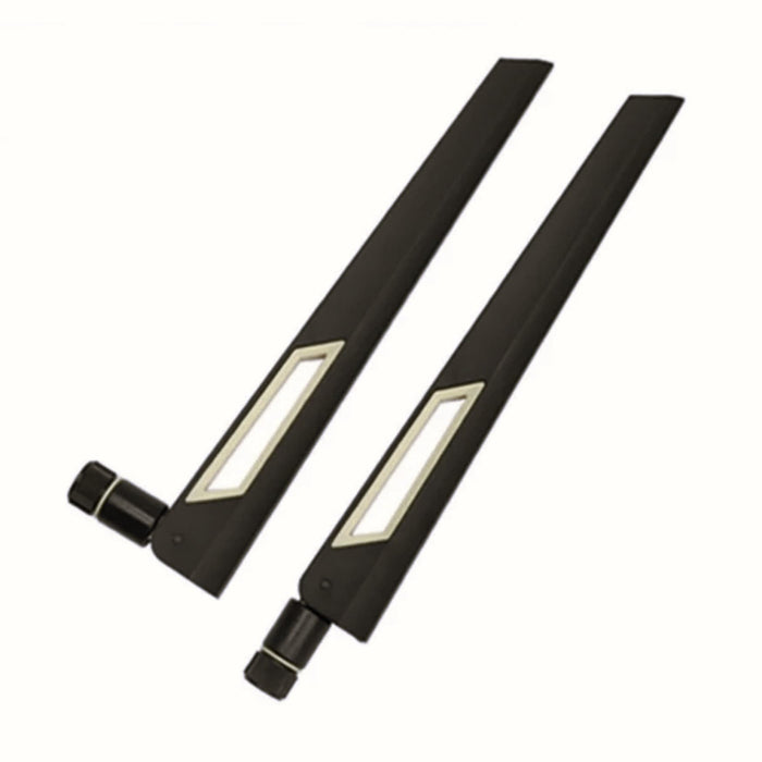 Schwarze und silberne 10-dBi-Dualband-Signalverstärker-WLAN-Antennen (2,4 GHz/5 GHz-5,8 GHz) mit RP-SMA-Stecker für drahtlose Kamera, Router, Hotspot – 2er-Pack