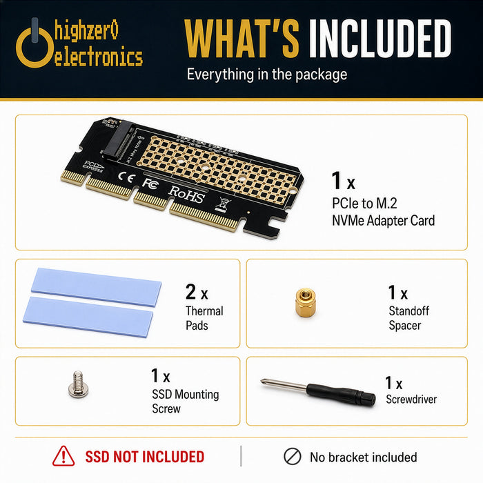 M.2 NVMe SSD to PCIe x4 Adapter Card | Supports 2230-2280 M-Key Drives