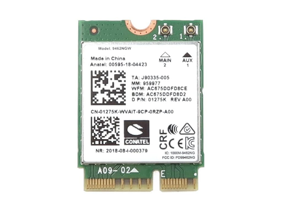 9462NGW Wireless-AC 9462 CNVio M.2 2230/1216 802.11ac WLAN 433Mbps Bluetooth 5.1 WiFi Card 1275K 01275K CN-01275K Compatible Replacement Spare Part for Intel Compatible and Laptop Systems