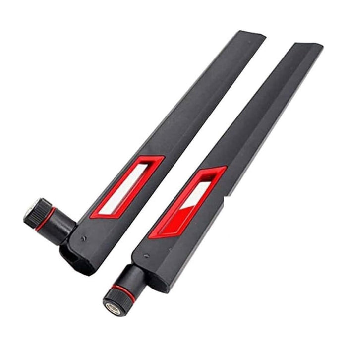 Black and Red 10dBi Dual Band Signal Booster Wi-Fi Antennas (2.4GHz/5GHz-5.8GHz) with SMA Male Connector for Wireless Camera, Router, Hotspot - 2 Pack