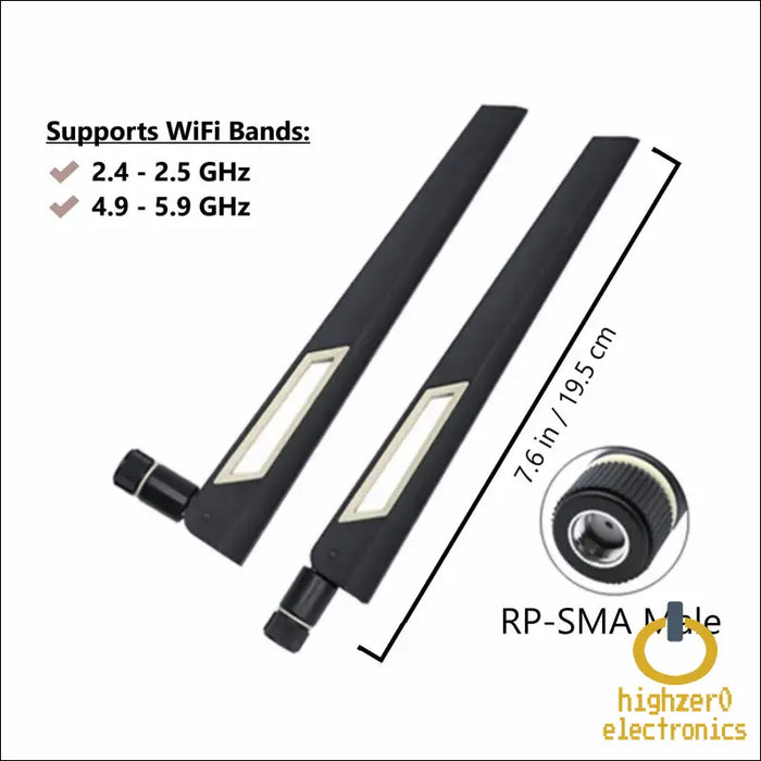 Black and Silver 10dbi Dual Band Signal Booster Wi-fi Antennas (2.4ghz/5ghz-5.8ghz) with Rp-sma Male Connector for Wireless Camera Router