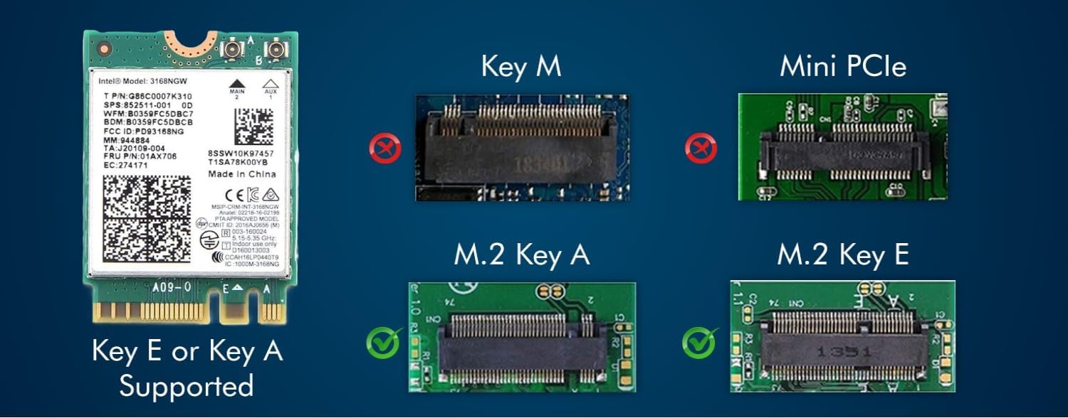 Legacy M.2 Wi-Fi Adapter für Intel 3168 Wireless-AC | 433 Mbit/s WLAN mit Bluetooth 4.2 | 2,4 GHz & 5 GHz Netzwerkkarte | Funktioniert mit Intel, AMD, Linux & Windows | 3168NGW Wireless-Adapter