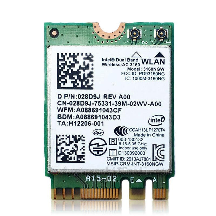 Legacy M.2 Wi-Fi-Adapter für Intel 3160 Wireless-AC | 433 Mbit/s WLAN mit Bluetooth 4.0 | 2,4 GHz und 5 GHz Netzwerkkarte | Funktioniert mit Intel, AMD, Linux und Windows | 3160NGW Wireless-Adapter