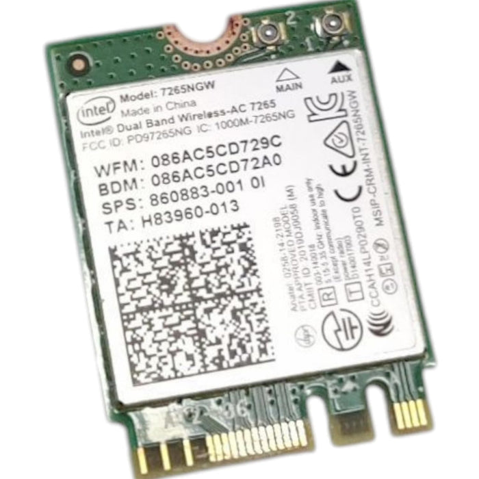 Intel Dual Band Wireless-AC 7265 802.11ac, Dual Band, 2x2 Wi-Fi + Bluetooth 4.0 - (7265NGW)
