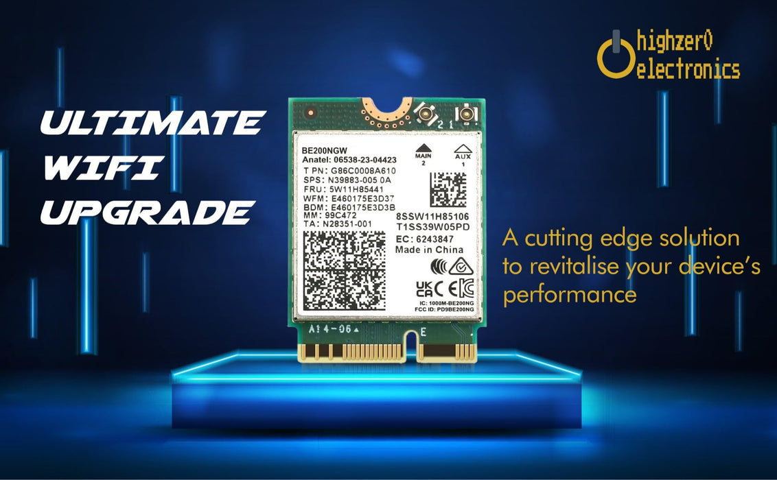 HighZer0 Electronics BE200 WiFi 7 Card | M.2 PCIe WiFi Card | Tri-Band 2.4/5/6 GHz | Up to 5.8 Gbps | Gaming WiFi Card for PC | Supports Bluetooth 5.4 & Intel PCs with Windows 10/11 | BE200NGW