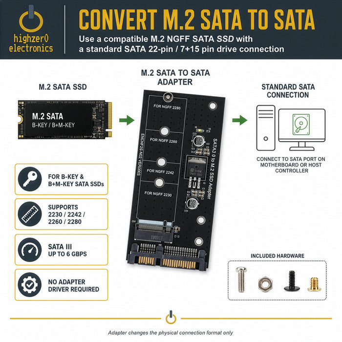 M.2 SATA to SATA Adapter Card | B-Key & B+M Key SSD Converter M2 2230-2280