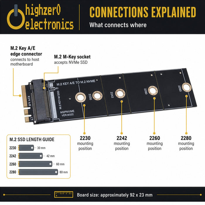 M.2 Key A+E to M-Key NVMe SSD Adapter | PCIe x1 | 2230 2242 2260 2280 SSD