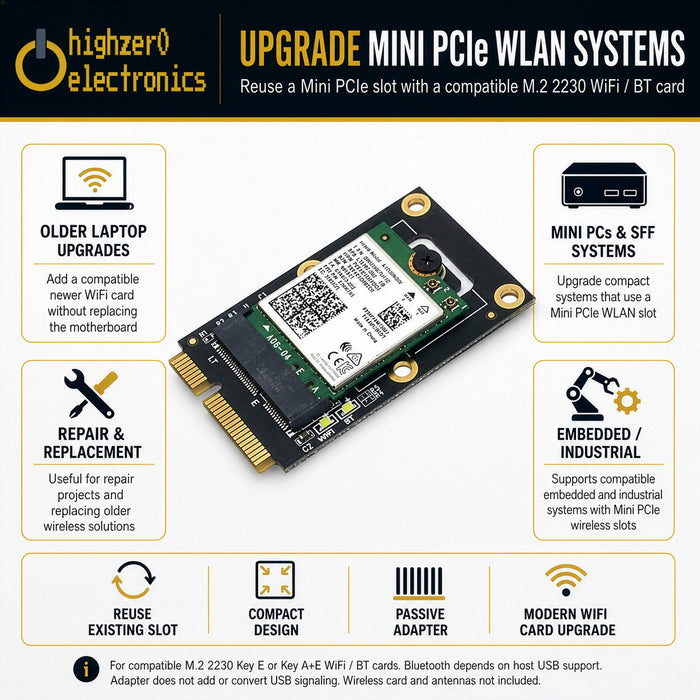 Mini-PCIe-auf-M.2-Key-E-WLAN-und-Bluetooth-Kartenadapter | M.2-NGFF-Key-E/A+E-Konverter für 2230-WLAN-Karten | Kompatibel mit Intel AX210 AX200 9260 8265 8260 BE200