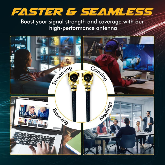 WiFi Antenna for PC, Laptop, Desktop & Motherboard | 2.4GHz/5GHz/6GHz | 4th Generation U.FL (Compatible with MHF4 and IPEX4) Connectors on M2 Wi-Fi Cards | 2-Pack 25cm (10in)