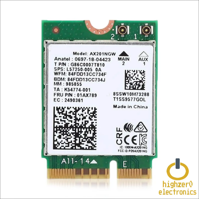 HighZer0 Electronics AX201 WiFi 6 Card | Dual Band Wi-Fi | 2.4 Gbps | CNVio2 M.2 Wifi for PC | Supports Bluetooth 5.2 | Requires Intel 10th