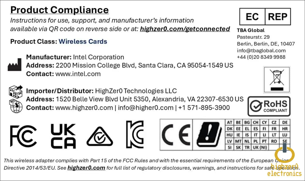 Highzer0 Electronics Be201 Wifi 7 Card | Tri-band Wi-fi | Up to 5.8 Gbps | Cnvio3 M.2 Wifi for Pc | Supports Bluetooth 5.4 | Requires Intel