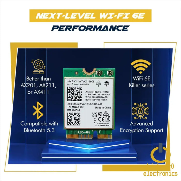 Intel Ax1690i Killer Series Wifi 6e Gaming Adapter Upgrade | Cnvio2 M.2 Card | High-speed 3.0 Gbps for Pc | Bluetooth 5.3 Support