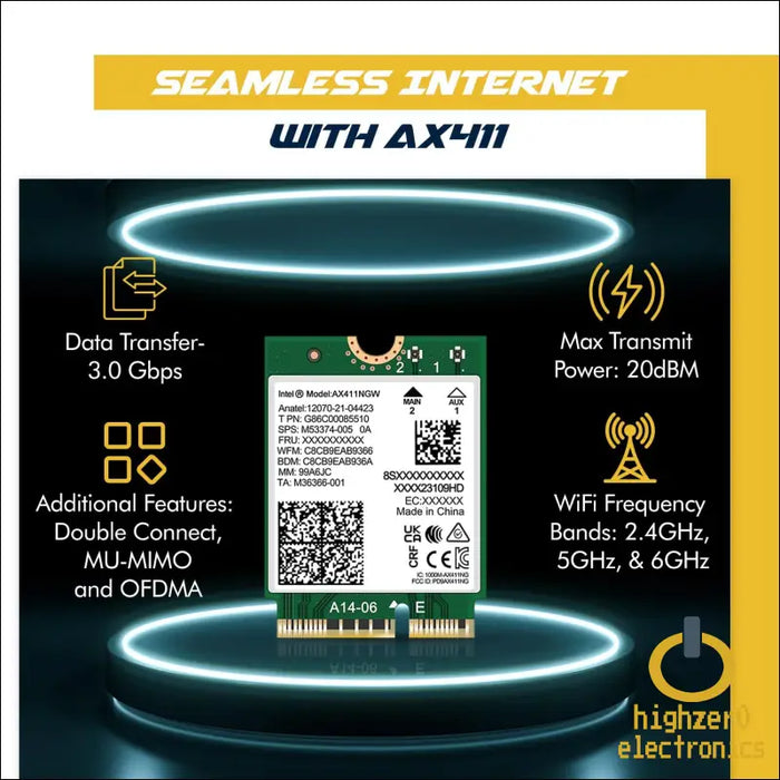 Intel AX411 WiFi 6E Adapter | Tri-Band Wireless | Up to 3.0 Gbps | CNVio2 M.2 Format for PCs | Bluetooth 5.3 Support | For 12th Gen