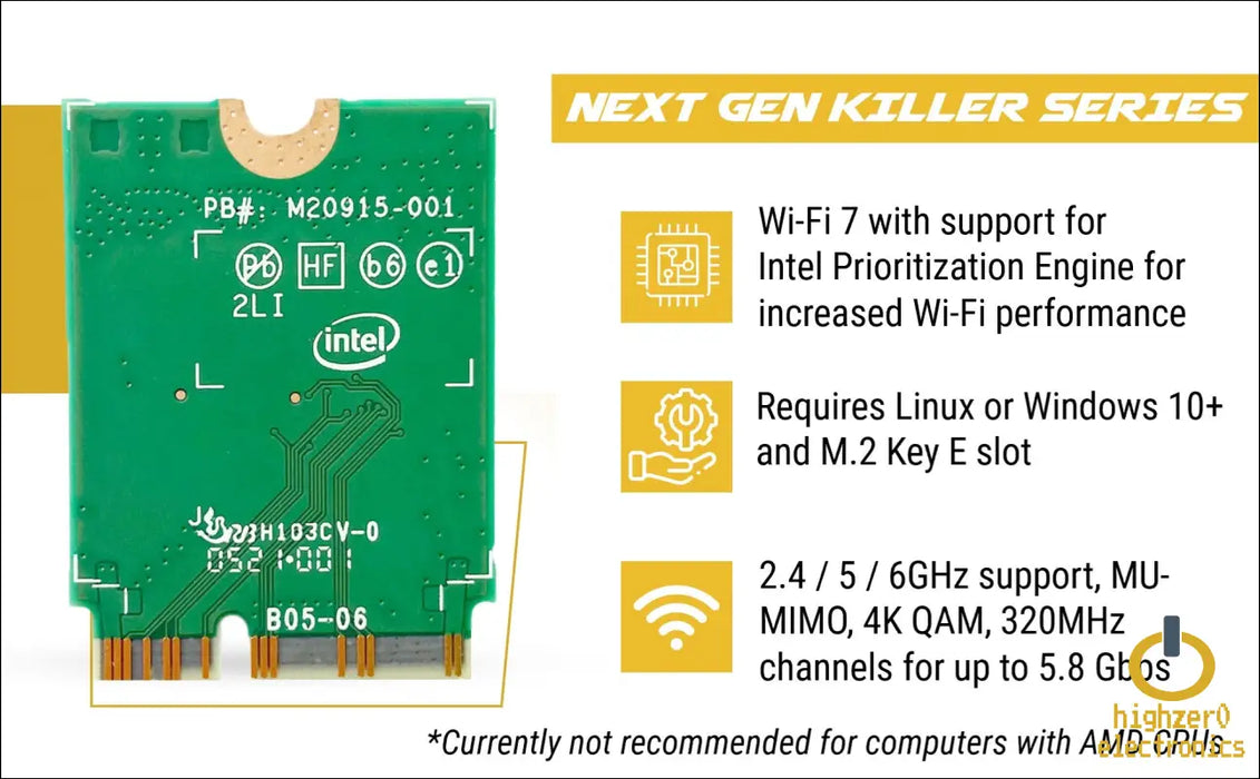 For Intel Be1750x Killer Series Upgraded Be200 Wifi 7 Card | Gaming Adapter | M.2 Pcie | 5.8 Gbps 320mhz 4k Qam | Supports Bluetooth 5.4 &