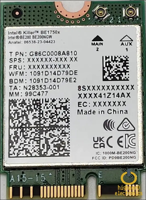 Intel Killer Be200 1750x & Bt 5.4 Wi-fi 7 Card with M.2. Pcie Key e Interface for Processors Single Pack. Ultra Low Latency Ideal Gaming.