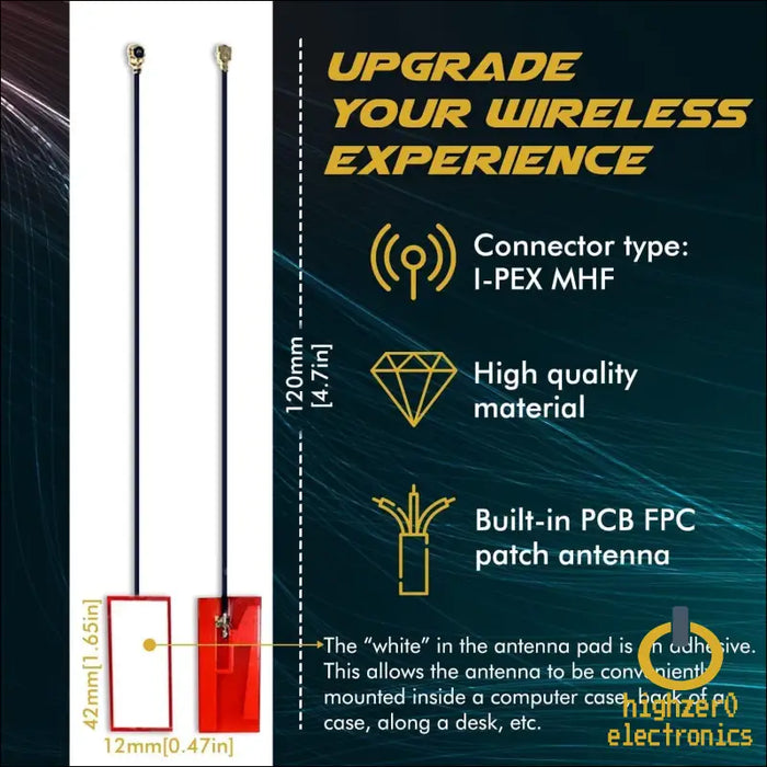 Set of 2x 10cm (4in) I-pex Mhf (ipex1) 2.4 Ghz 5 Antenna High Gain for Wifi & 6 Adapters Laptops Notebooks Desktops