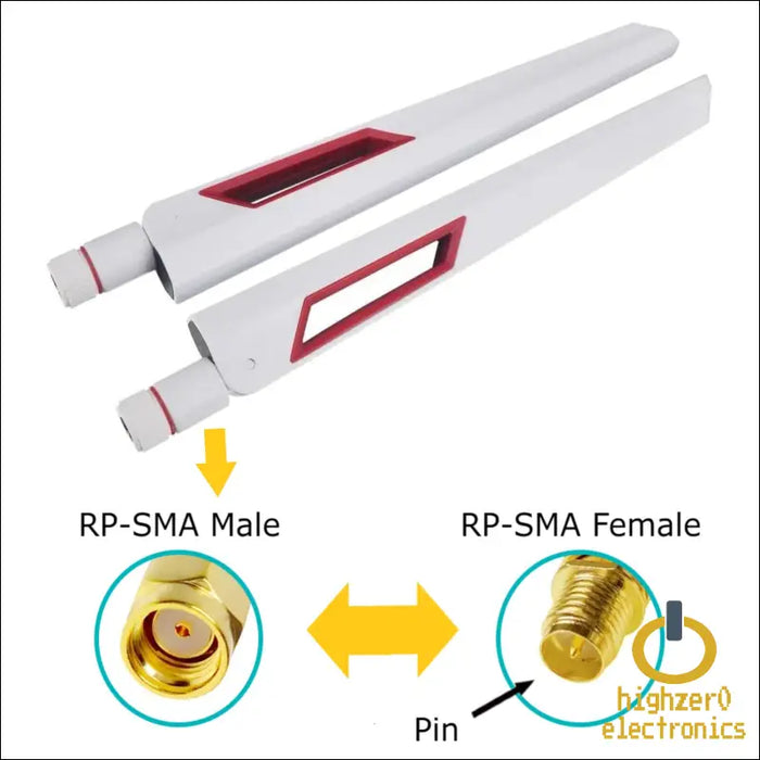 White and Red 10dbi Dual Band Signal Booster Wi-fi Antennas (2.4ghz/5ghz-5.8ghz) with Rp-sma Male Connector for Wireless Camera Router