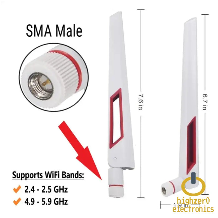 White and Red 10dbi Dual Band Signal Booster Wi-fi Antennas (2.4ghz/5ghz-5.8ghz) with Sma Male Connector for Wireless Camera Router Hotspot